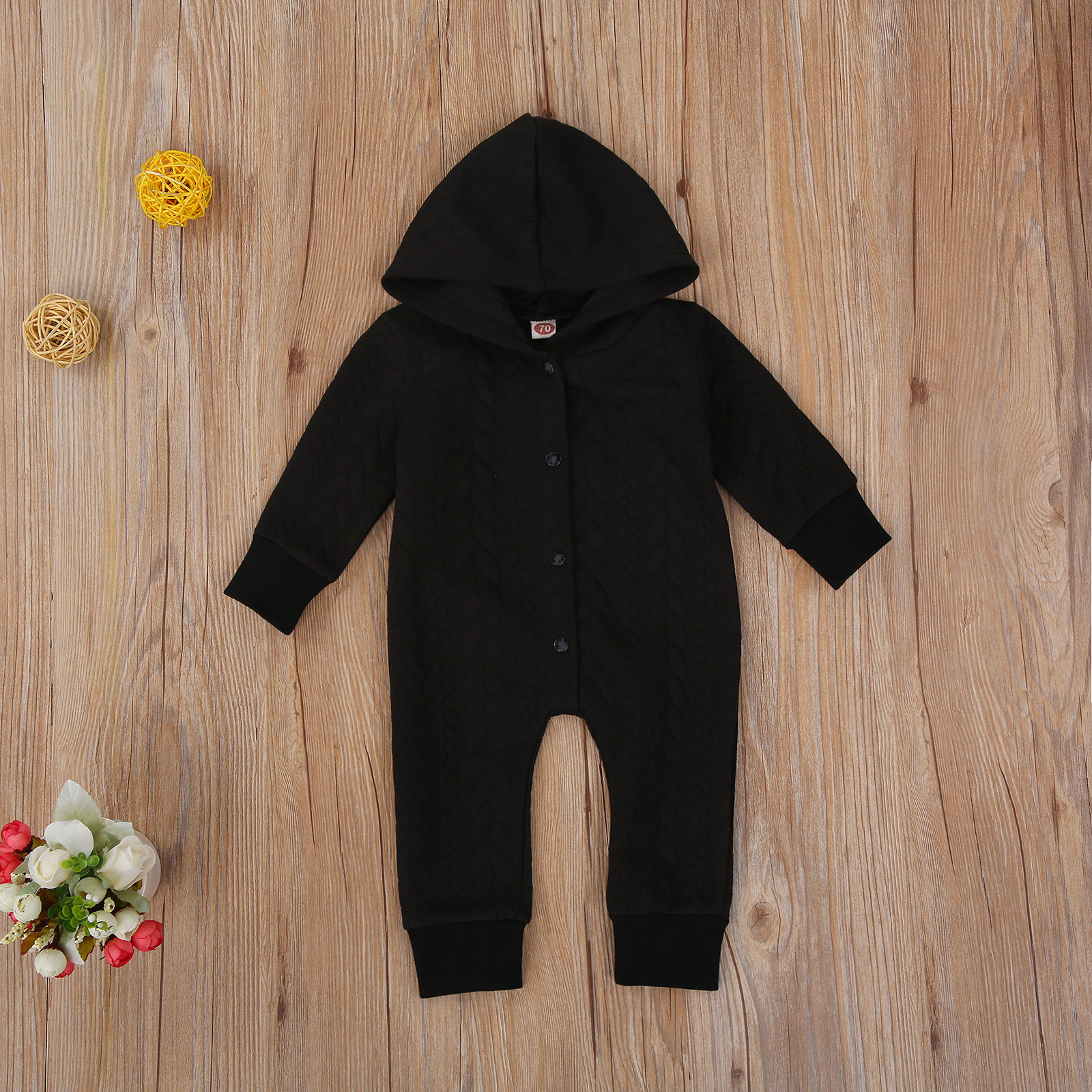 0-24M Baby Meisjes Jongens Rompertjes Lange Mouw Herfst Effen Kleur Single-Breasted Hooded Warm Jumpsuits 2 kleuren