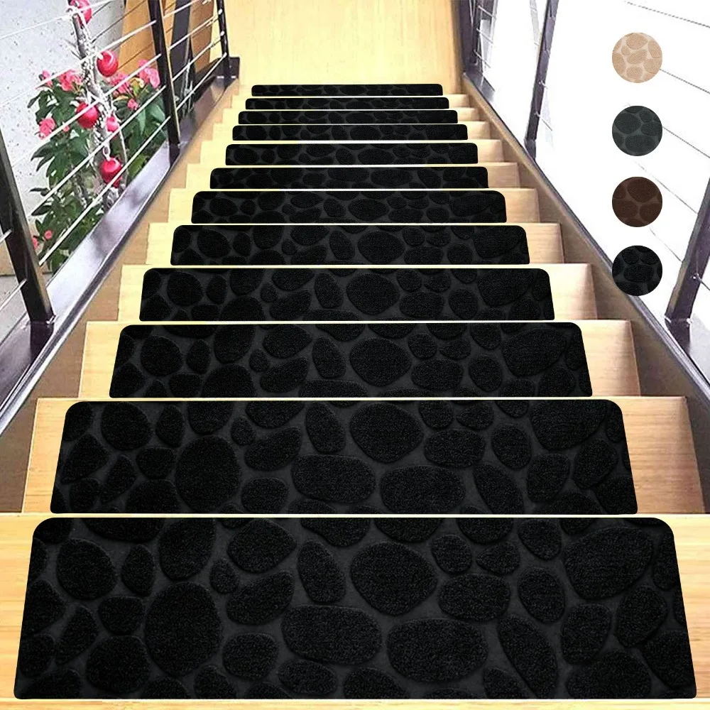 Self-adhesive Staircase Mat Non-Slip Safety Stair Tread Carpet Mat Soft Stripe Protection Cover Pads Home Decor: WHITE