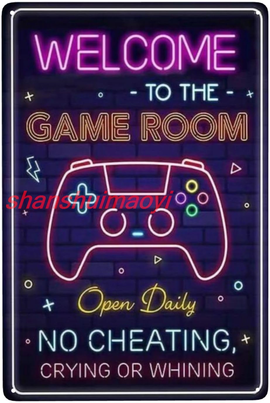 Syiomlis Welcome To The Game Room Gaming Room Wall Decor Gaming Room Metal Tin Sign,Cool Gaming Stuff ,Inspirational Wall A