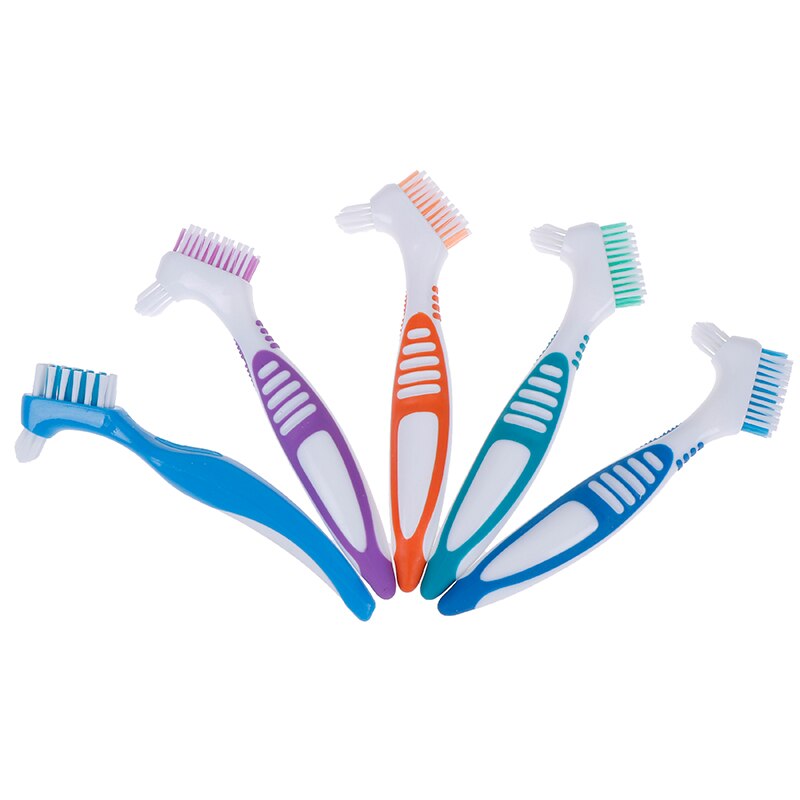 Multifunctionele Prothese Borstel Multi-Gelaagde Haren Valse Tanden Borstel Oral Care Tool Haren Ergonomische Rubberen Handvat