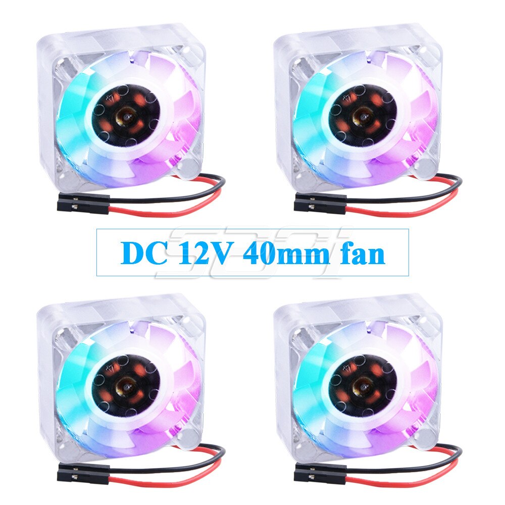 Ventilador de refrigeración sin escobillas 52Pi, luz LED azul y RGB, cc 12V, 4010 PC, enfriador para Prienters 3D o enrutador, disipación del calor, 2/4 Uds.: 4 PCS RGB Fan