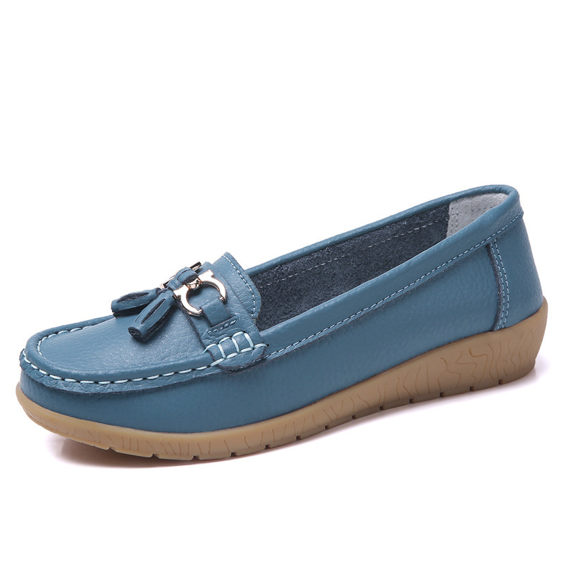 Ægte læder dame flade sko afslappet damesko mokkasiner sko dame slip-on flade sko sorte damesko plus size: Rødvin / 35