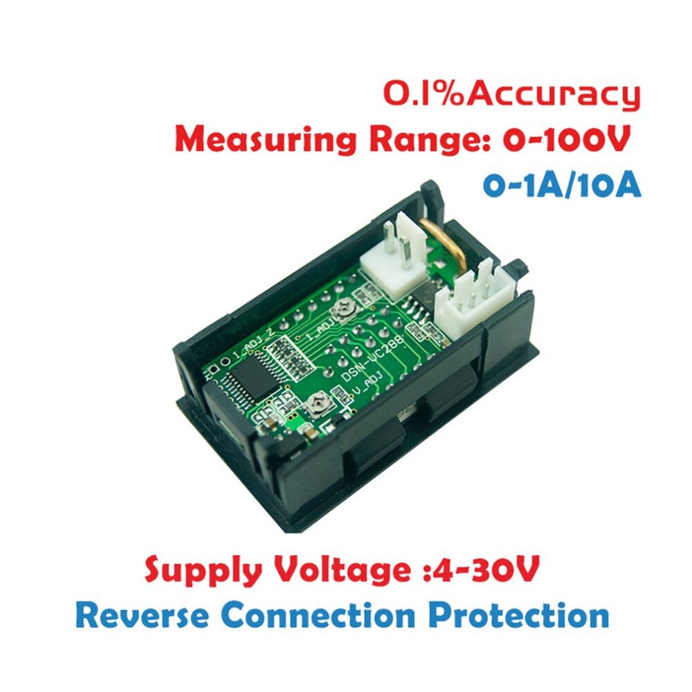 2 In1 100V 10A Dc Digitale Voltmeter Amperemeter Blauw + Rood Dual Color Display Led Amp Dual Digitale Volt meter Gauge Multimeter