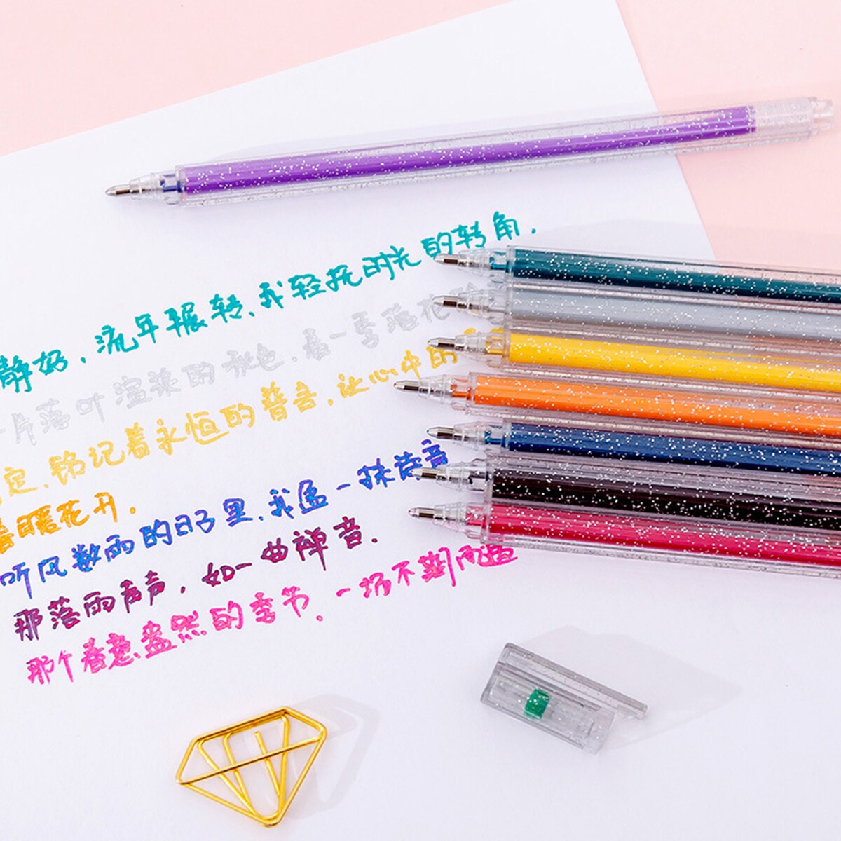 Bolígrafos de Gel con purpurina de Color, bolígrafo Neutral de 0,38mm para escribir, dibujar, pintar, revistas, bolígrafo, marcador artístico, suministros estacionarios para estudiantes