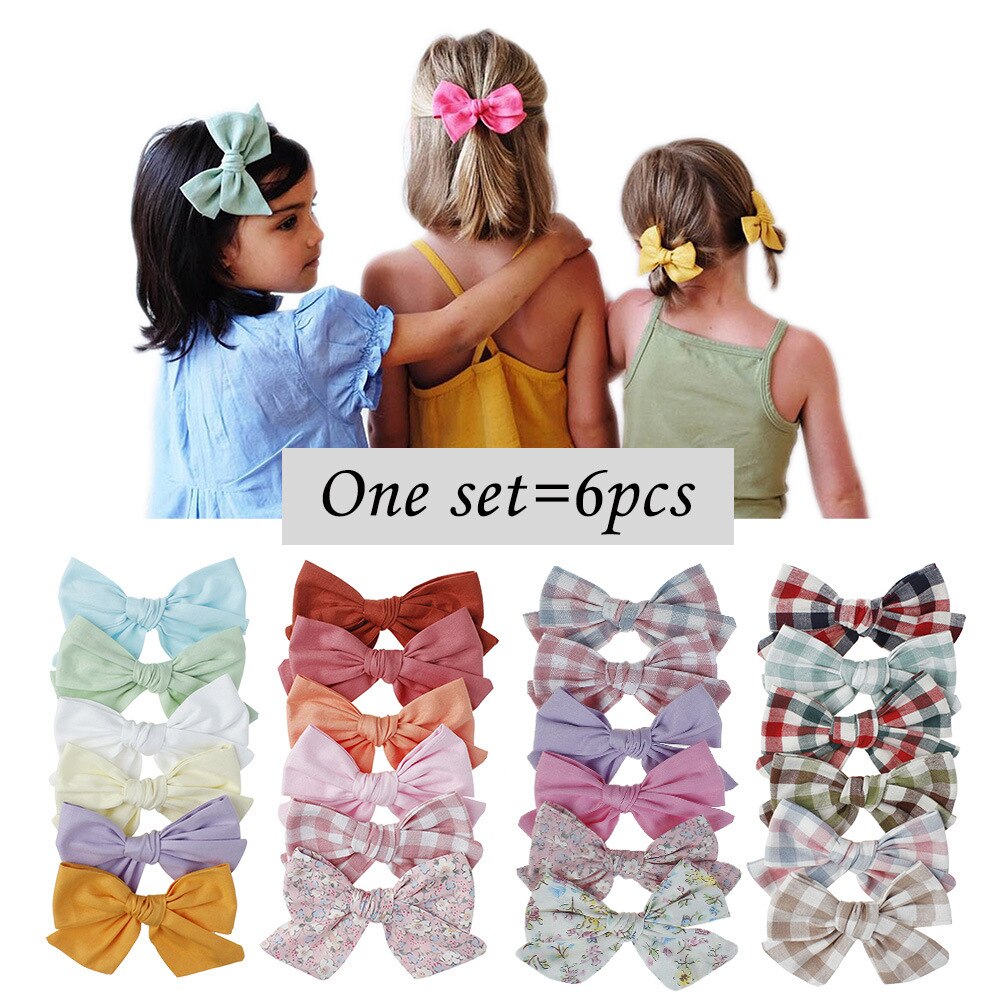 Pinzas para el pelo para niña, accesorios para el cabello de primavera, lazos de algodón para niña, horquilla, pasador de princesa, 6 unids/set por juego