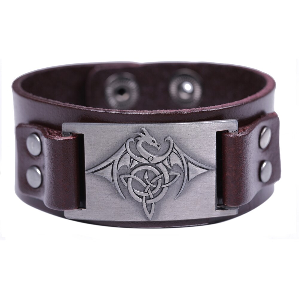 LIKGREAT Vintage Wicca Symbol Triqueta Pterosauria Dragon Charm Bracelets for Men Black Brown Leather Wrap Bracelet Cool Jewelry: 1