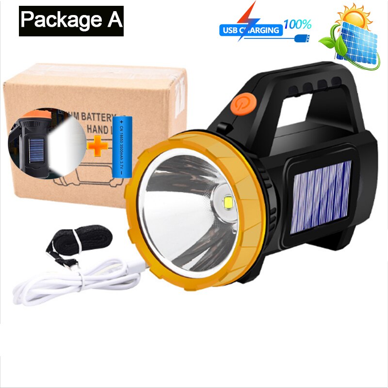 Luz LED de Trabajo Portátil de 250W, lámpara de trabajo recargable por USB, reflector a prueba de agua con luz lateral, linterna: Package A
