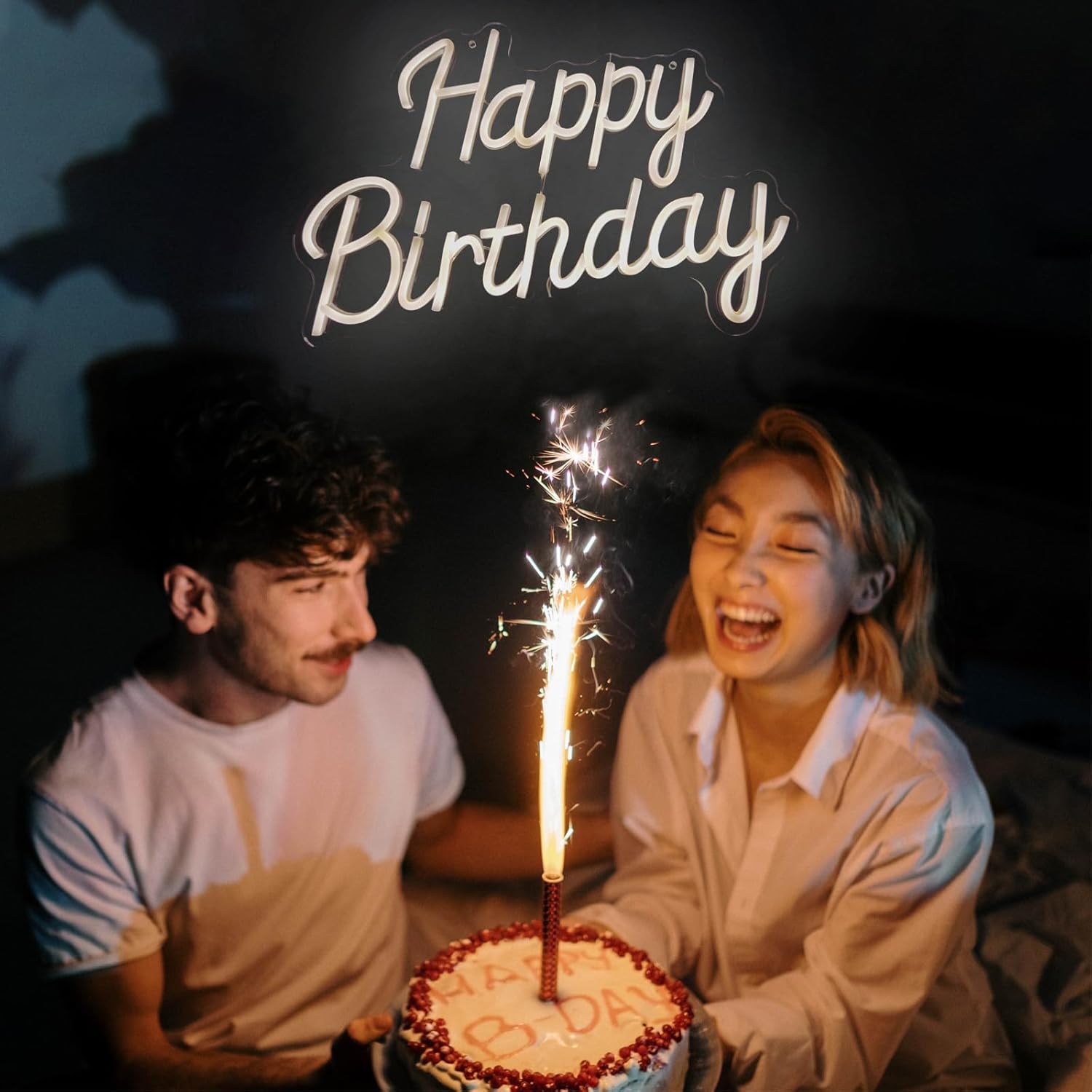 Fondo neón Feliz Cumpleaños LED Luz de letrero luminoso para decoración de