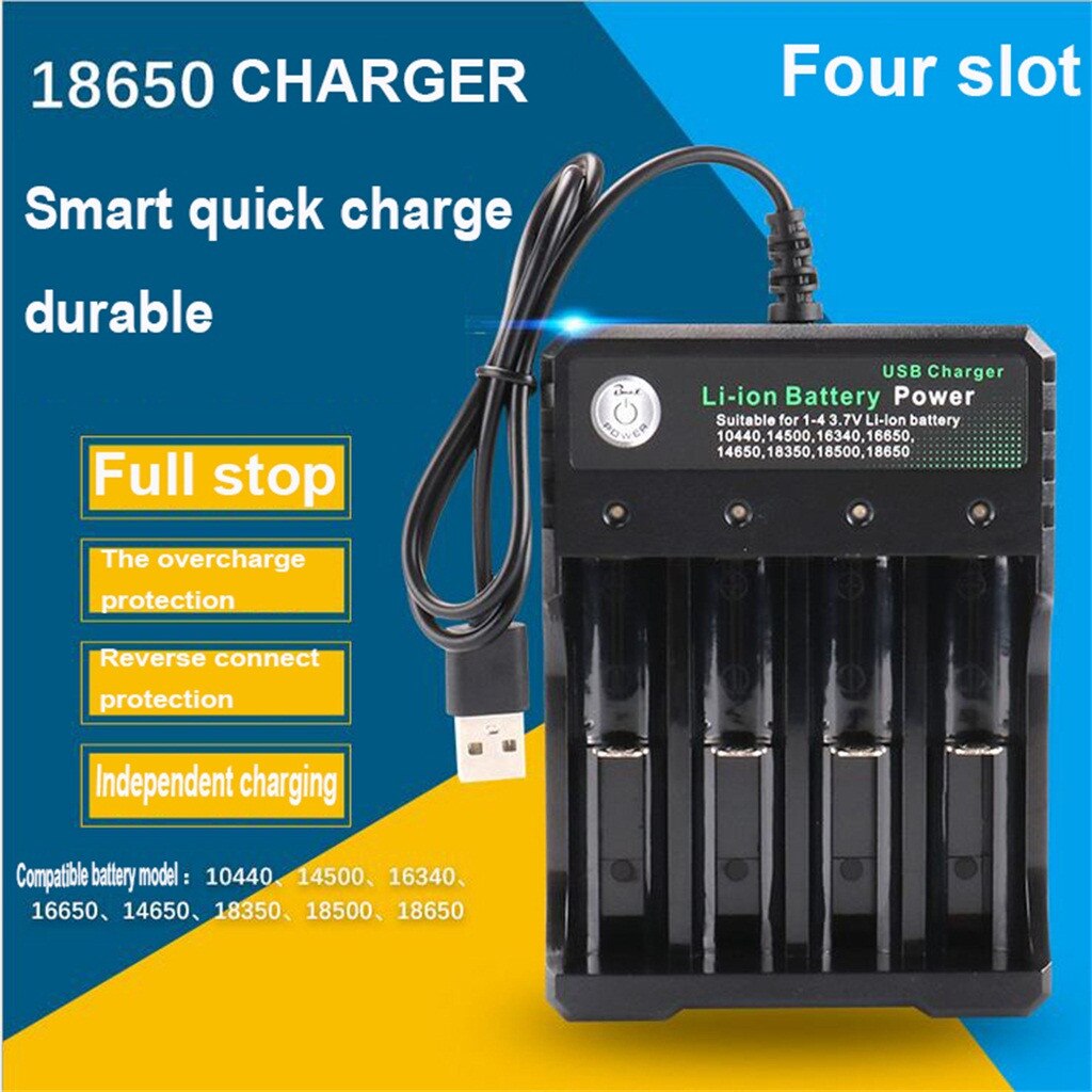 Smart Batterij Lader Li-Ion batterij USB onafhankelijke opladen draagbare 4 Bay voor Oplaadbare Batterijen 10440 18350 18650 16340