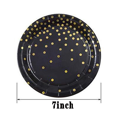 Utensílios de mesa descartáveis para festa de aniversário, decoração de crianças, chá de bebê, bolinhas douradas: 7inch plate-10pcs