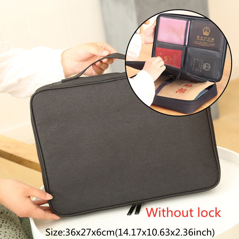 Multifunction Document Bag Business Certificate File Organizer Briefcases Household Deed Paperwork Storage Pouch Accessories: Black A