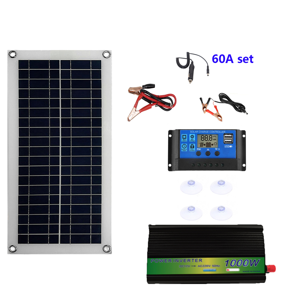 1000W Inverter Solar Panel 12V Solar Battery 10A 60A Controller Solar Panel Kit Mobile Phone RV Car Caravan Home Camping Outdoor: Green Camouflage