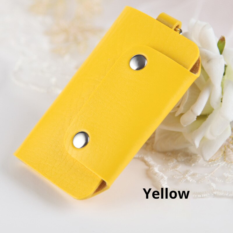 Leather Key Holder Candy Color Vertical Square Key Bag Mini Door Car Key Wallet Car Key Holder Keychain Pouch Ring Cover Holder: Yellow