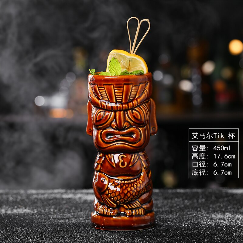 Copa de cóctel TIKI con forma de cráneo, recipiente de cerámica con estatua de Dios del Bar Hollywood, mezclador divertido de bebidas frías, vaso de vino artesanal: Aimar