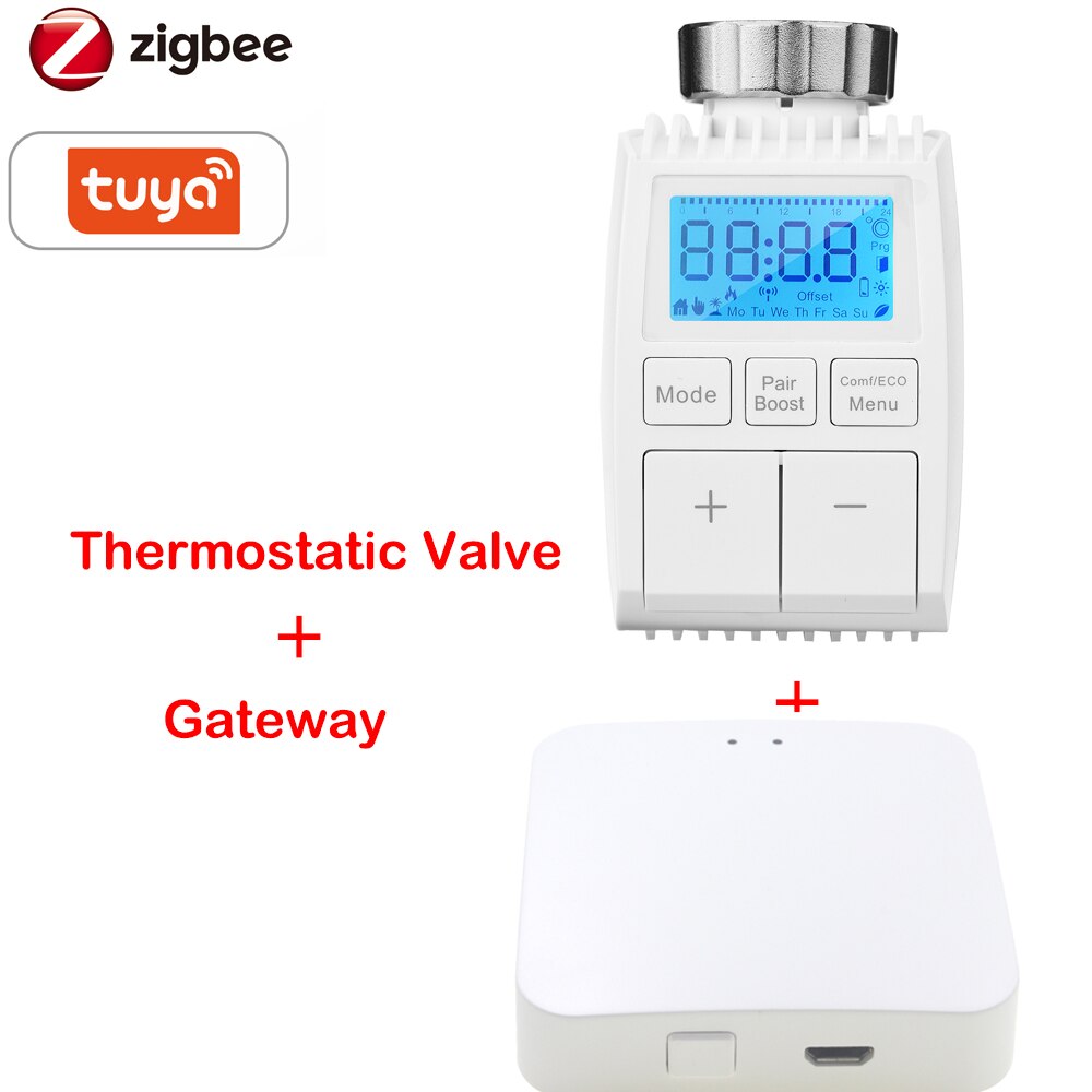 Vanne de radiateur thermostatique Tuya ZigBee Gateway, Thermostat intelligent Programmable hebdomadaire, radiateur de chauffage, commande vocale, application ouverte: Gateway and Valve