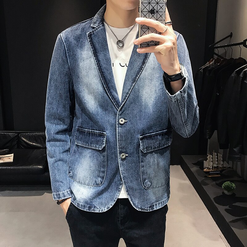 autumn denim small suit jacket Korean men's slim suit trend handsome handsome suit male