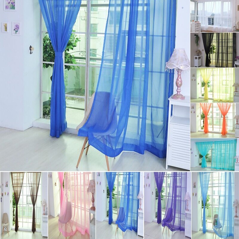 1 PCS Pure Color Tulle Door Window Curtain Drape Panel Sheer Scarf Valances Modern Voile 200cm x 100cm #/7.7