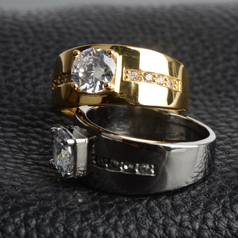 Rustfrit stål ringe mænd zirkon guld vielsesring forlovelse par lover ring jubilæum smykker