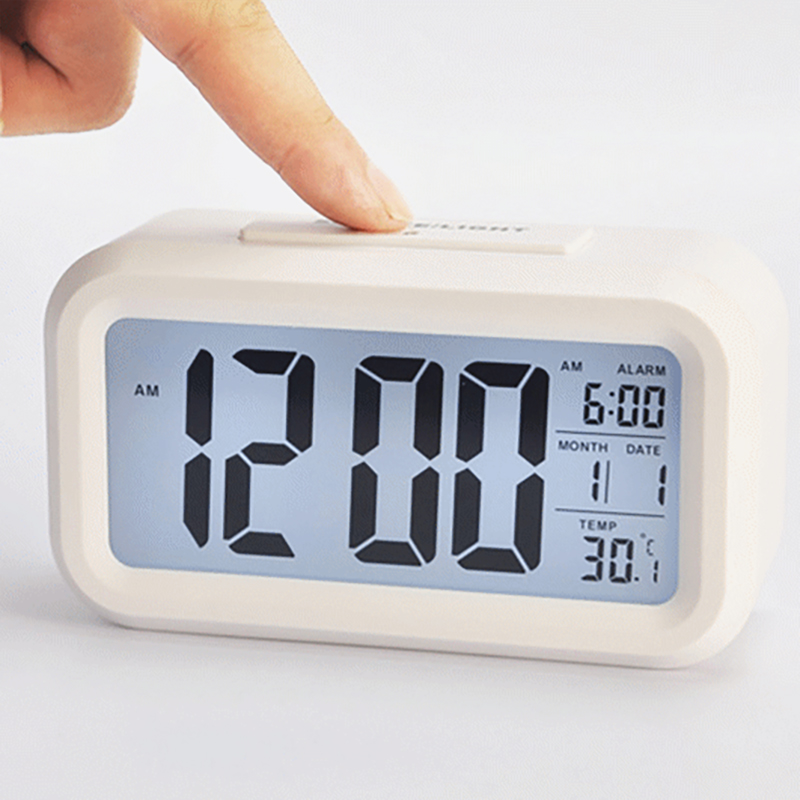 Battery Digital Alarm Clock Large LCD Display Light Sensor Nightlight Multifunction Snooze Kids Office Table Clock