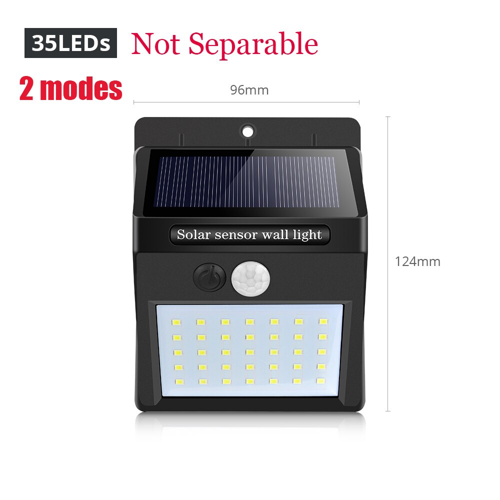 Led udendørs belysning solcelle væglampe have gadelampe nat pir bevægelsessensor sol lys foco led vandtæt energibesparelse: 35 led kan ikke adskilles