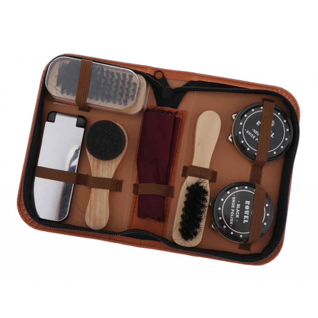 Kit Entretien Chaussures Dee Plus 9 Pièces – Cirage Voyage Cuir PU Élégant – Brosse, Crèmes, Chiffons & Étui Luxe