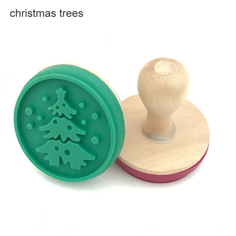 Houten Handvat Cutter Gemaakt Prints Mallen DIY Gebak Cake Cookie Seal Mallen Siliconen Cookie Stamp Bakvormen Keuken Eetkamer Bar: christmas tree