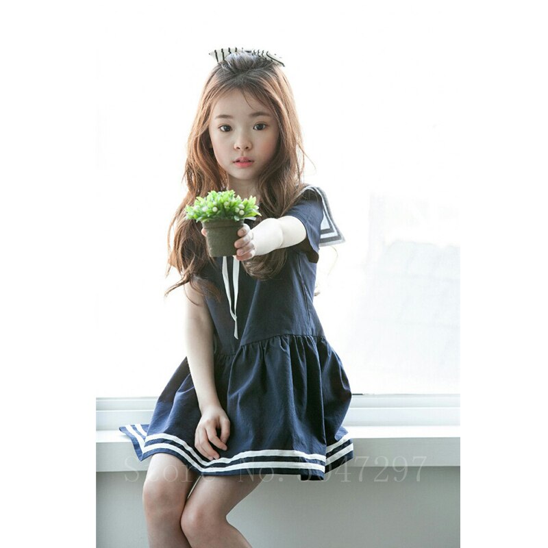 2020 meninas uniforme de marinheiro doce crianças desempenho palco wear manga curta estilo japonês marinha vestido escola uniforme: Navy / Height 120cm