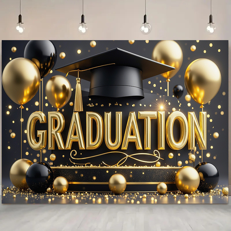 Photography Background for Graduation Ceremony, School Events Bachelor Hat Polyester Congratulation Graduation for Home Wall: M / light green