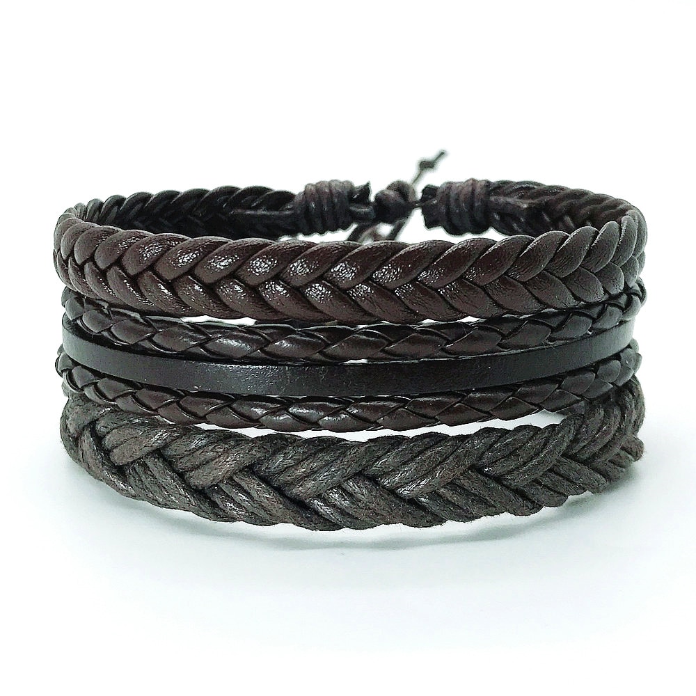 Pulsera de cuero trenzada para hombre y mujer, brazalete de cuerda multicapa hecho a mano, de joyería para pareja, 3 unids/set por juego, 2022: set 3