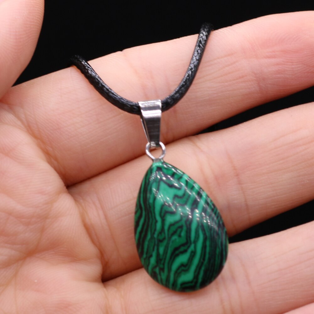 1PC Natural Tiger Eye Stone Crystal Agat Pendant Necklace Water Shape Malachite Charms Ladies Necklaces Jewelry