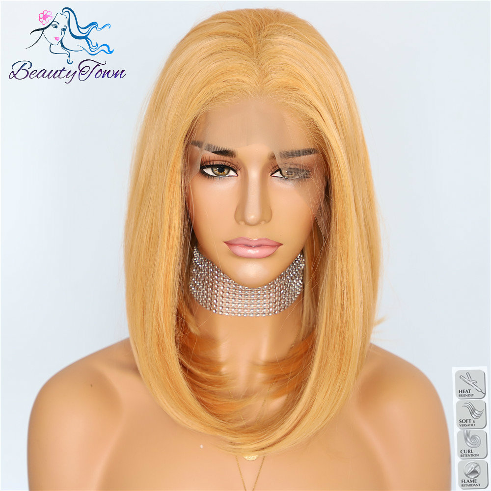 Beautytown abrikos gul 13 x 6 store blonder freepart futura varmebestandig ikke-sammenfiltring daglig makeup lag syntetisk blonde front paryk