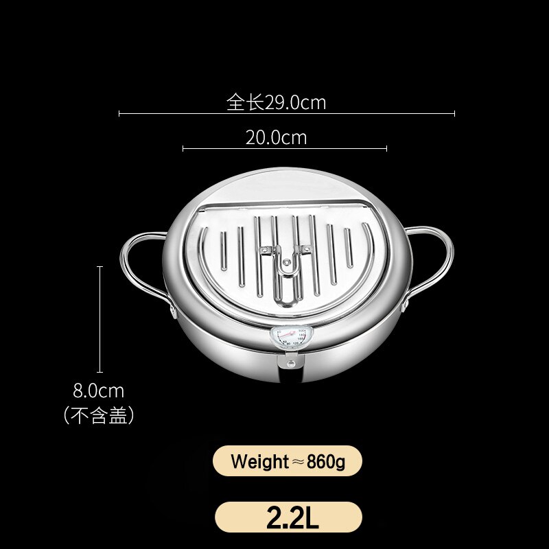 Japanse Frituren Pot Met Een Thermometer En Een Deksel 304 Roestvrij Staal Keuken Gebakken Frietjes Chickentempura Friteuse Pan 20 24 Cm: 2.2L Fry Pan
