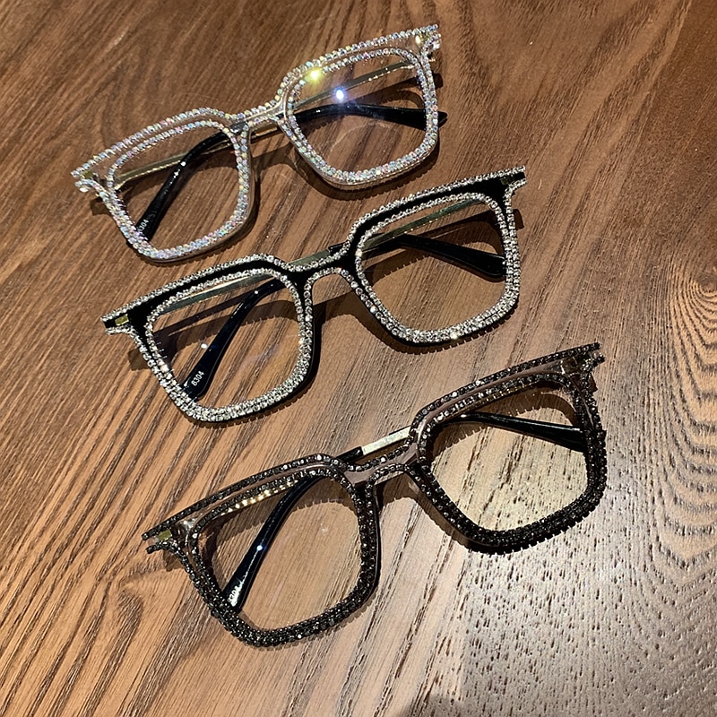 Nærsynethed hypermetropi kvinder solbriller vintage klar linse briller dame luksus rhinestone dekoration solbriller mænd optisk