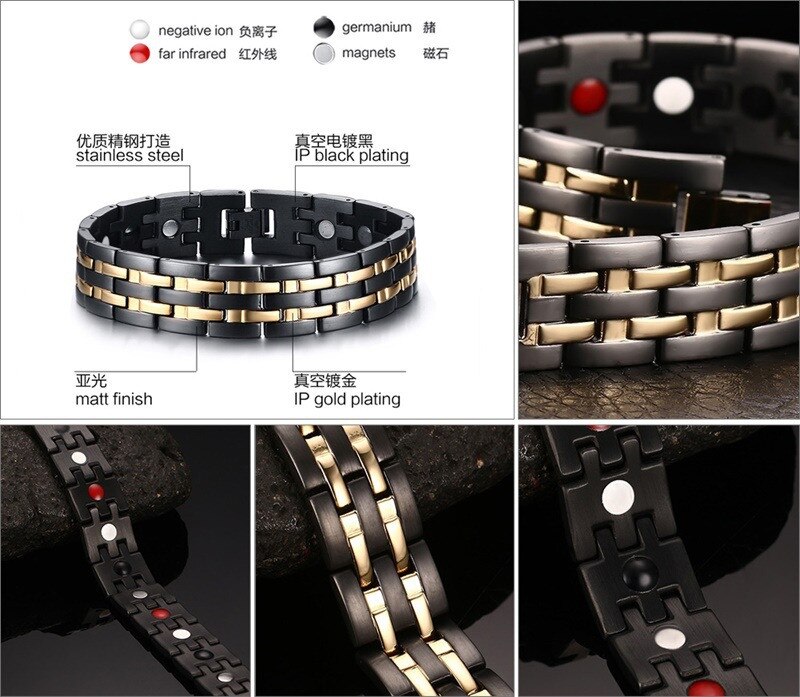 ZORCVENS Männer Gesunde Magnetische Armbinde Armreif Energie Lange Edelstahl Schmuck