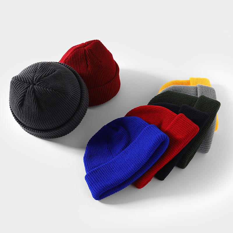 Vinter hue kort kalot unisex dame hue strikket hue hue sømandskasket manchet kantløs retro navy hat varm kalot