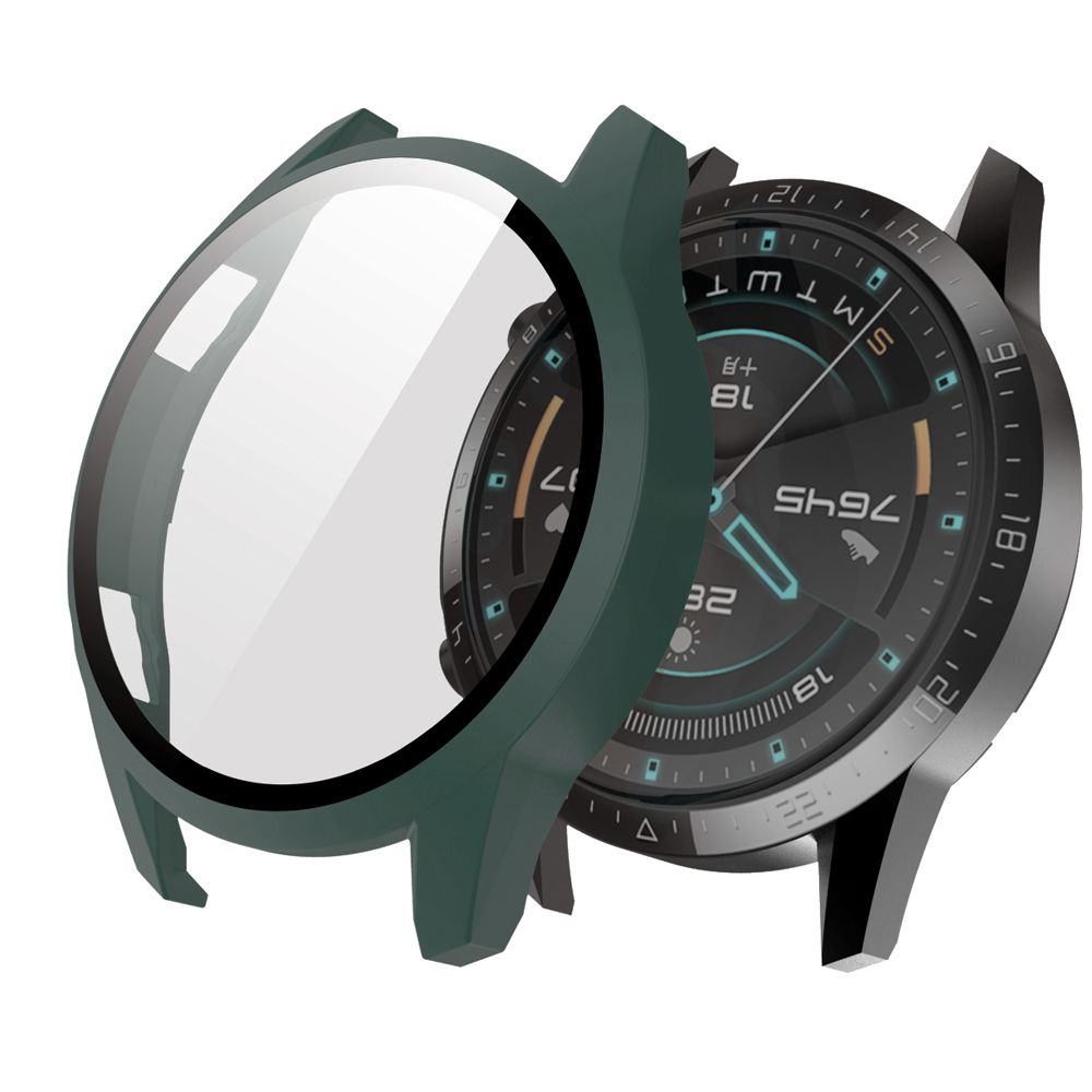 Herdet glass deksel for huawei watch  gt 2 46mm stk urskive skala beskyttende etui skjermbeskytter klokke skall smartklokke tilbehør: C-grønn