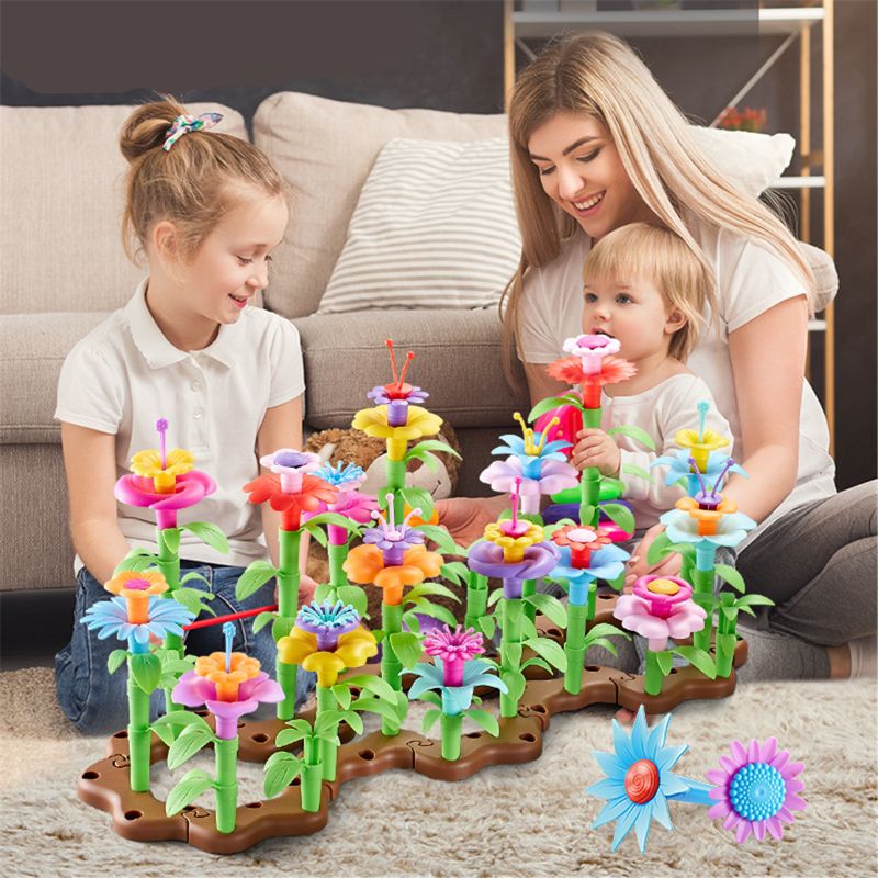 Flower Garden Building Toys - Build a Bouquet Floral Arrangement Playset for Toddlers and Kids Age 3, 4, 5, 6 Year Old Girls Pre