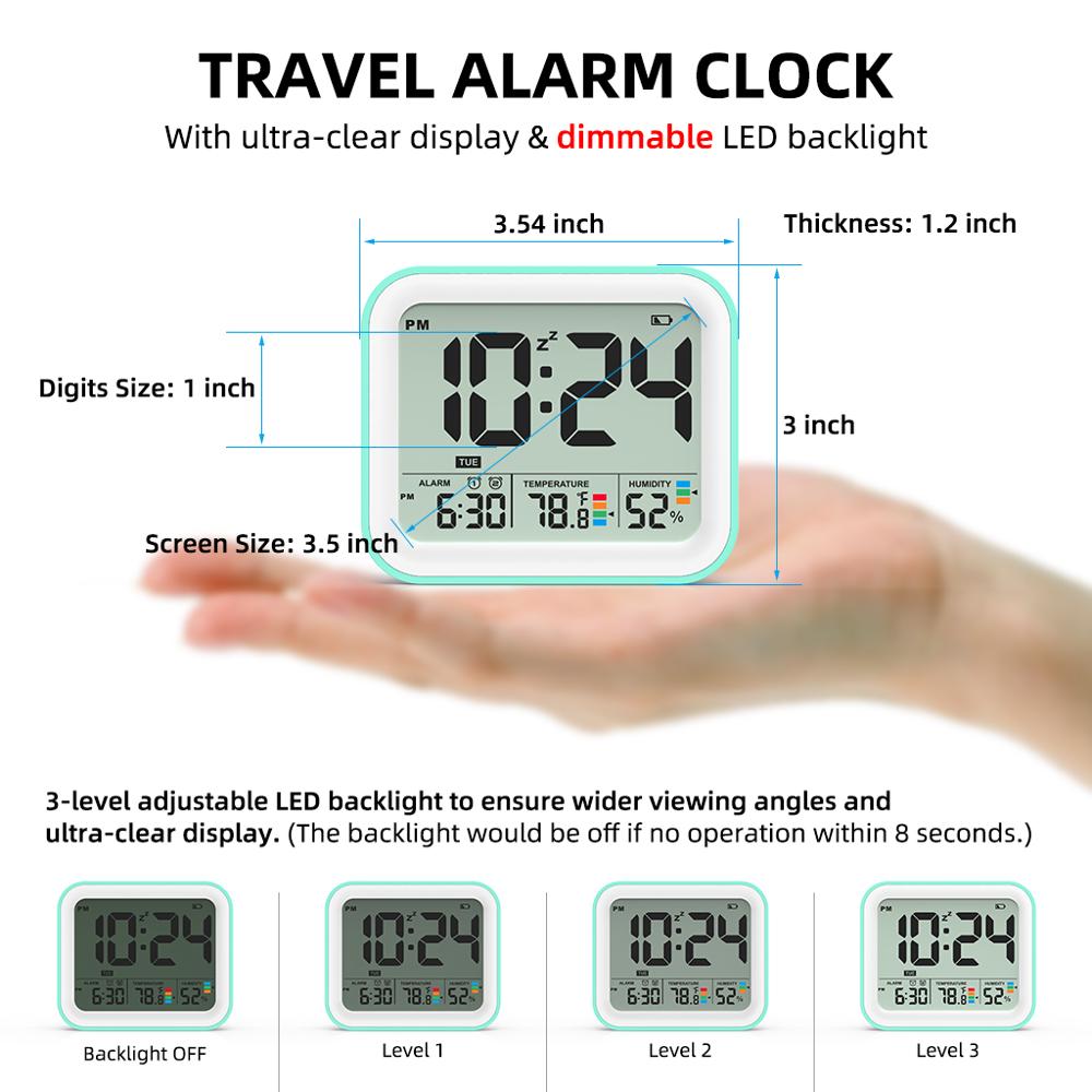 Battery Operated Digital Alarm Clock for bedroom, Dual Alarm with Workdays/Weekends Setting,Snooze, Travel Clock Thermometer