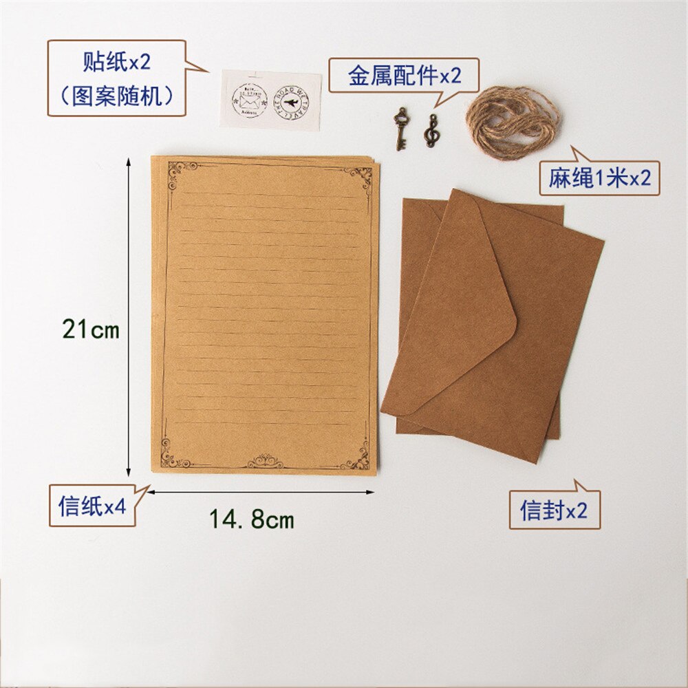 12pcs/set Vintage Kraft Paper Encelopes Writing Paper European Style Letter Writing Envelope Letter Paper Office Stationery: B