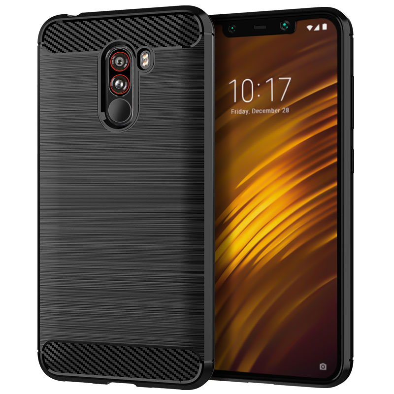 Silikon Fall für Mi Pocophone F1 Luxus Carbon Faser Fall für poco telefon f1 Matte Stoßfest Telefon Zurück Abdeckung Coque Fundas: Black