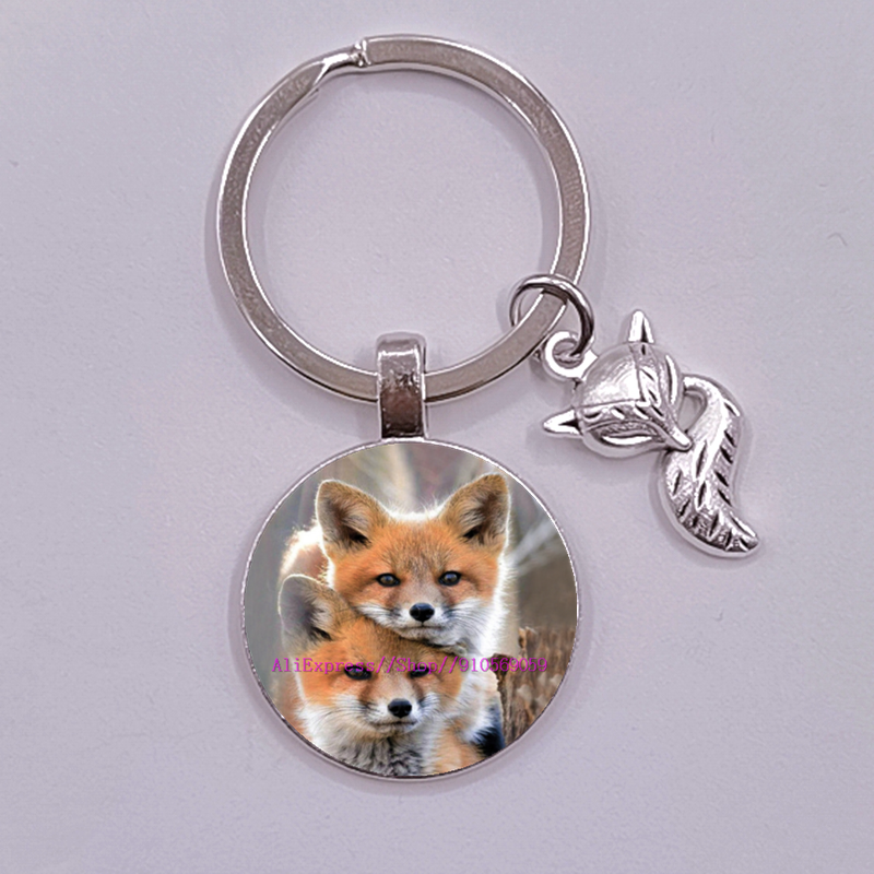 Porte-clés en verre, renard et fleur de dessin animé pour femmes, joli Animal coloré pour filles: Black Pearl