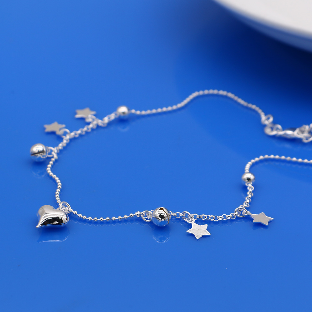 Leuke Bell Heart Enkelbanden 100% 925 Sterling Zilver Vrouwen Zomer Strand Barefoot Sandalen Armband Op De Been Voet Sieraden