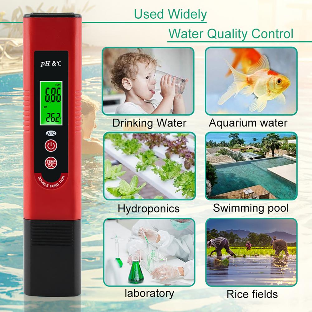 Useful Water Meter Red PH Tester Hanging Buckle Easy to Use Digital PH Tester