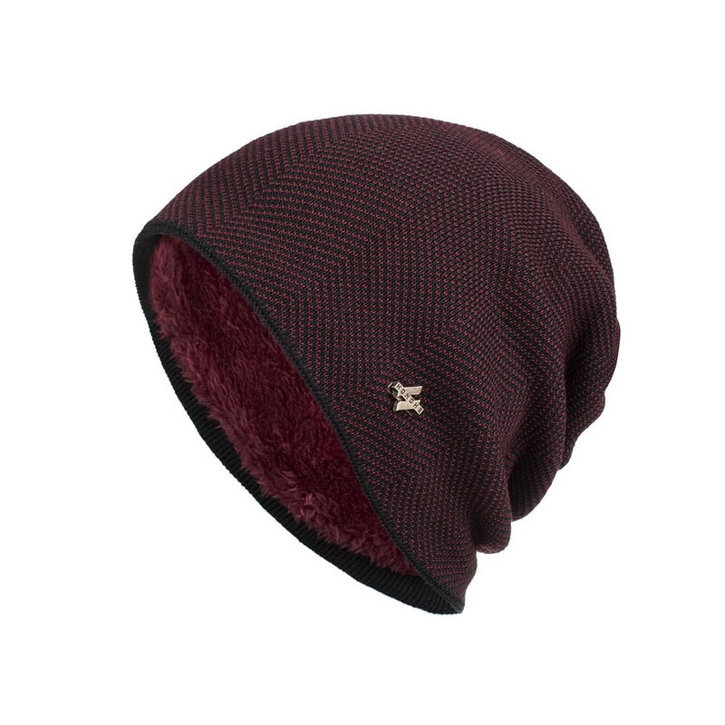 Merkki skullies pipot miesten neulottu hattu talvihatut miehille naisten lippalakit talvi pipo hattu gorro paksu lämmin konepelti miesten talvilakki: Punaviini