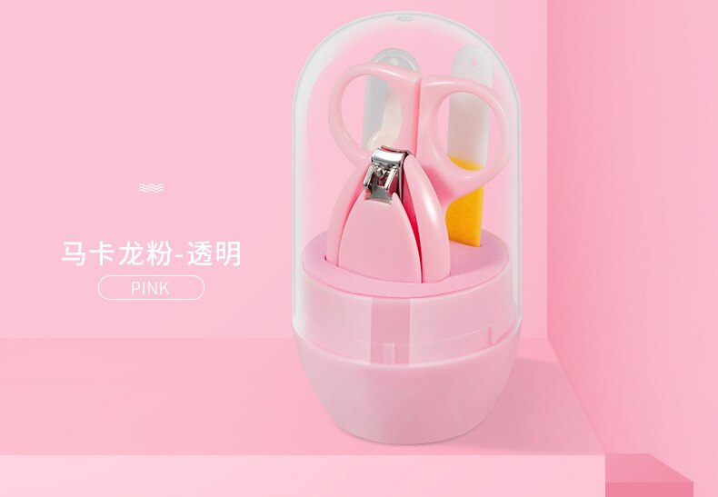 4 pièces/ensemble bébé soins des ongles ensemble dessin animé Kits de soins de santé infantile doigt tondeuse ciseaux coupe-ongles Animal Portable boîte de rangement: pink