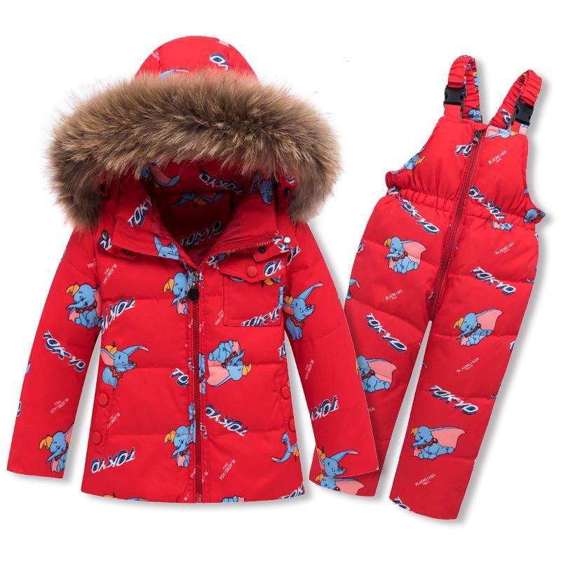 Abrigos de invierno rusos, Parkas con capucha de Dumbo de dibujos animados, mono infantil de piel de bebé, traje de nieve grueso, conjunto de ropa de nieve: Red / 24M