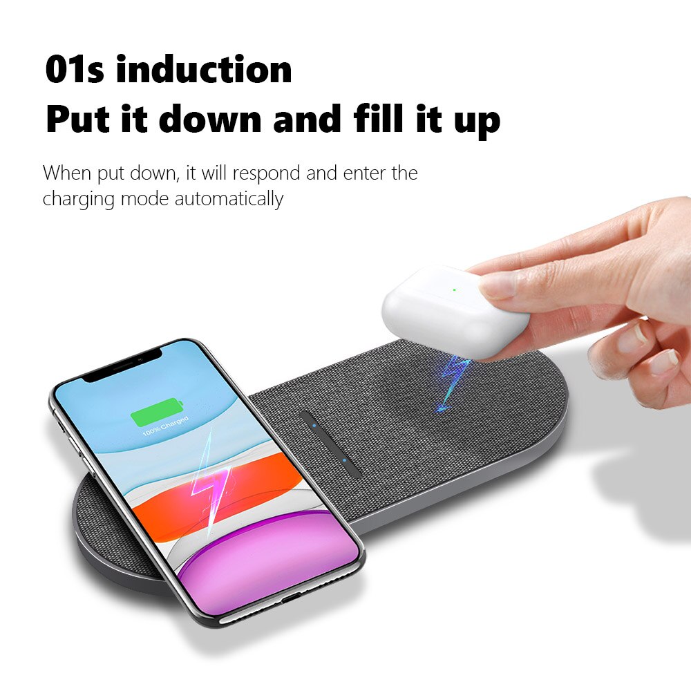 Dcae 20w fast dual 2 in 1 langaton laturi alusta airpodille pro iphone 8 x xr  xs 11 pro max samsung  s10 s20 qi induktiolataus