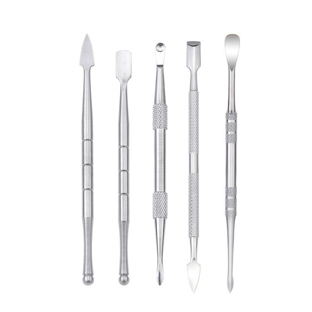 5 Stks/set Cuticle Pushers Wax Carving Tool Rvs Multifunctionele Titanium Nail Lepel 5Ml Siliconen Container Accessoires: Silver-C