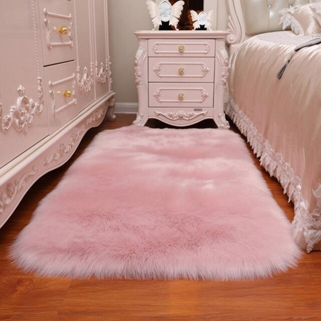 Luxury Square Soft Artificial Wool Sheepskin Fluffy White Fur Carpet Living Room And Bedroom,study Decoration: Pink40x40cm