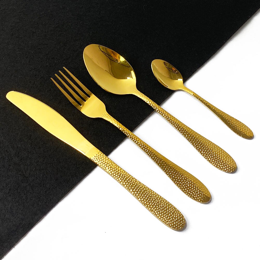 16/24 st servis 304 bestickset i rostfritt stål regnbågsservis hem kök gaffel sked knivset bestick set: 4 st / Guld-